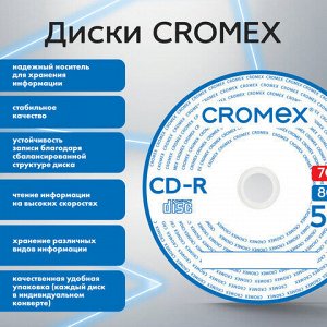 Диски CD-R в конверте КОМПЛЕКТ 50 шт., 700 Mb, 52x, CROMEX, 513797