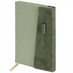 Ежедневник недатированный А5 145х215 мм, BRAUBERG "Stitch", под кожу, магнит, 160 л., оливковый, 116588