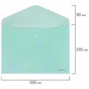 Папка-конверт с кнопкой BRAUBERG "Pastel", А4, матовая непрозрачная, аквамарин, ПРОЧНАЯ 0,2 мм, 272880