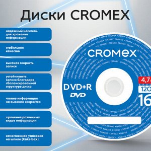 Диски DVD+R (плюс) CROMEX, 4,7 Gb, 16x, Cake Box (упаковка на шпиле), КОМПЛЕКТ 50 шт., 513775