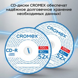Диски CD-R CROMEX, 700 Mb, 52x, Cake Box (упаковка на шпиле), КОМПЛЕКТ 100 шт., 513778