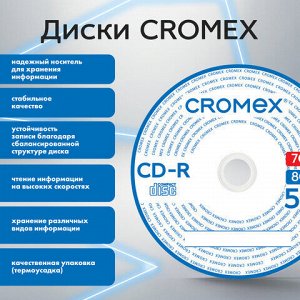 Диски CD-R CROMEX, 700 Mb, 52x, Bulk (термоусадка без шпиля), КОМПЛЕКТ 100 шт., 513779