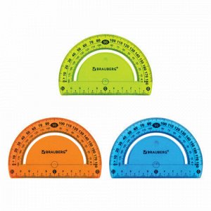 Транспортир 10 см гибкий BRAUBERG "FLEX", пластиковый, 180 градусов, ассорти, европодвес, 210676