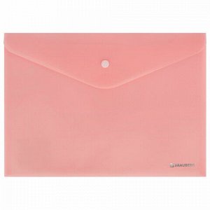 Папка-конверт с кнопкой BRAUBERG "Pastel", А4, матовая непрозрачная, персиковая, ПРОЧНАЯ 0,2 мм, 272882