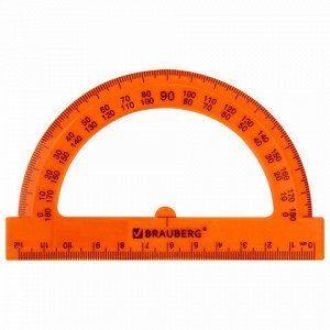 Транспортир 12 см, 180 градусов, BRAUBERG, прозрачный, неоновый, ассорти, 210849