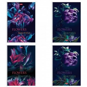 Тетрадь А4 96 л., HATBER, гребень, клетка, обложка картон, "Beautiful flowers" (микс в спайке), 086261, 96Т4В1гр