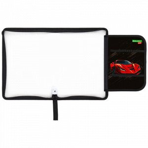 Папка для труда на молнии BRAUBERG KIDS А4, 1 отделение, прозрачная, органайзер, "Red car", 272209