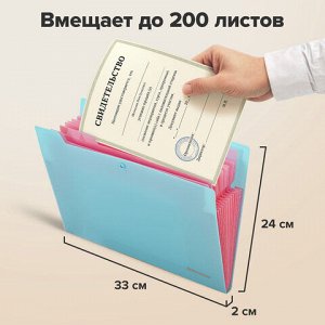 Папка-органайзер на кнопке 12 отделений, BRAUBERG "Extra", А4, голубая с розовым, 271932