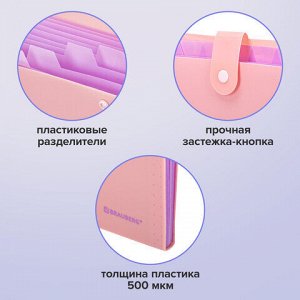 Папка-органайзер на кнопке 12 отделений, BRAUBERG "Extra", А4, персиковая с лавандовым, 271931