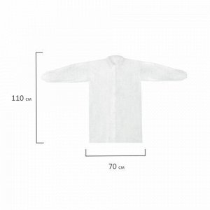 Халат одноразовый белый на липучках КОМПЛЕКТ 10 шт., XXL, 56-58 размер, 110 см, рукав на резинке, 30 г/м2, ОПТИТРЕЙД