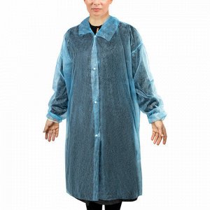 Халат одноразовый голубой на кнопках КОМПЛЕКТ 10 шт., XL, 52-54 размер, 110 см, рукав на резинке, 30 г/м2, ОПТИТРЕЙД