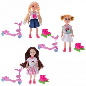 КУКЛА "Alisa Little Love", НАБОР, с самокатом и роликами, 14,4 см, АССОРТИ, 3 вида, 1TOY