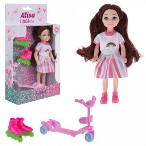 КУКЛА "Alisa Little Love", НАБОР, с самокатом и роликами, 14,4 см, АССОРТИ, 3 вида, 1TOY