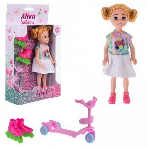 КУКЛА "Alisa Little Love", НАБОР, с самокатом и роликами, 14,4 см, АССОРТИ, 3 вида, 1TOY