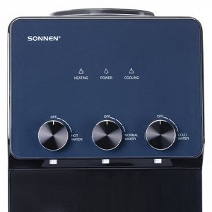 Кулер для воды SONNEN FSE-03RTi, напольный, НАГРЕВ/ОХЛАЖДЕНИЕ ЭЛЕКТРОННОЕ, шкафчик, 3 крана, титановый синий, 455746