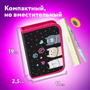 Пенал ЮНЛАНДИЯ, 1 отделение, картон с эффектом soft-touch, 19х11 см, "Cat squad", 273493