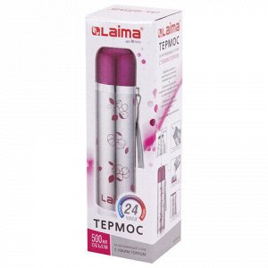 Термос LAIMA с узким горлом, 0,5 л, нержавеющая сталь, с рисунком, 601410