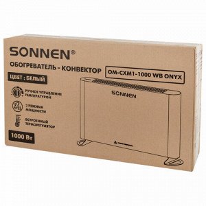 Обогреватель-конвектор SONNEN ONYX-1000.1, 1000 Вт, Х-образный нагревательный элемент, белый, сделано в России, 457629