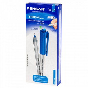 Ручка шариковая масляная PENSAN "Triball", СИНЯЯ, трехгранная, узел 1 мм, линия письма 0,5 мм, 1003, 1003/12