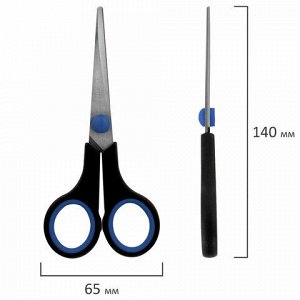 Ножницы BRAUBERG "Soft Grip", 140 мм, черно-синие, резиновые вставки, 3-х сторонняя заточка, 230760