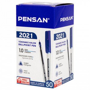 Ручка шариковая масляная PENSAN 2021, СИНЯЯ, трехгранная, узел 1 мм, линия письма 0,8 мм, 2021/S50
