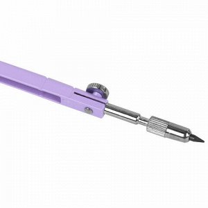 Циркуль BRAUBERG GEOMETRY, 120 мм, пастельно-фиолетовый цвет, защитный колпачок, пластиковый пенал, 210698