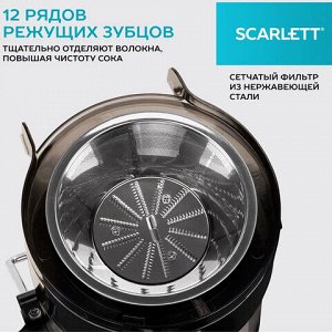 Соковыжималка SCARLETT SC-JE50S18, 800 Вт, стакан 0,6 л, емкость для жмыха 1 л, пластик, сталь/черный