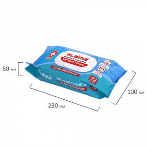Салфетки влажные 72 шт., АНТИБАКТЕРИАЛЬНЫЕ с пластиковым клапаном, LAIMA "Antibacterial", 129997