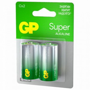 Батарейки КОМПЛЕКТ 2 шт., GP Super G-Tech, С (LR14, 14А), алкалиновые, блистер, 14A-2CR2