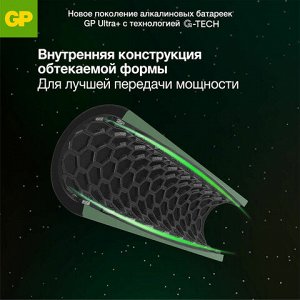 Батарейки КОМПЛЕКТ 4 шт., GP Ultra Plus G-Tech, AA (LR6), алкалиновые, пальчиковые, 15AUPA21-2CRSB4