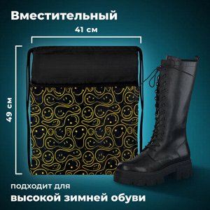 Мешок для обуви BRAUBERG БОЛЬШОЙ, с ручкой, карман на молнии, сетка, 49х41 см, "Smiles", 272403