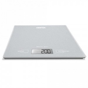 Весы кухонные CENTEK CT-2462 SILVER, электронный дисплей, max вес 5 кг, тарокомпенсация, стекло, CT-2462 Silver