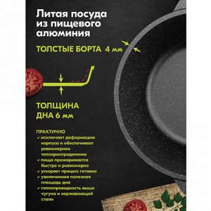 Кастрюля 2 л с жаропрочной крышкой 20 см, антипригарное покрытие, МЕЧТА "Гранит Black", 42802