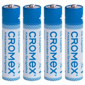 Батарейки алкалиновые "мизинчиковые" КОМПЛЕКТ 4 шт., CROMEX Alkaline, AAA (LR03, 24А), блистер, 457131