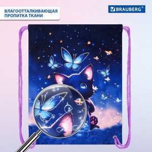 Мешок для обуви BRAUBERG PREMIUM, карман, подкладка, светоотражайка, 43х33 см, "Night catcher", 273442