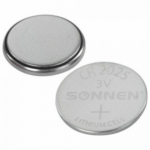Батарейки литиевые SONNEN Lithium CR2025, "таблетки, дисковые, кнопочные", КОМПЛЕКТ 2 шт., блистер, 457139