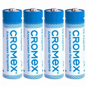 Батарейки алкалиновые "пальчиковые" КОМПЛЕКТ 4 шт., CROMEX Alkaline, AA (LR6, 15A), блистер, 457130