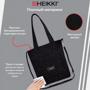 Сумка шоппер HEIKKI VELVET (ХЕЙКИ), вельвет, карманы, 35х32 см, черный, 272437