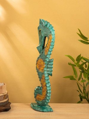 Сувенир интерьерный «Морской конь», 18x9x60 см, дерево, зелёный