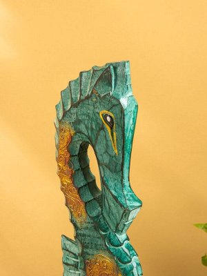 Сувенир интерьерный «Морской конь», 18x9x60 см, дерево, зелёный