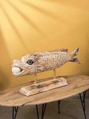 Сувенир на подставке «Хищная рыба», 88x13x37 см, дерево, бело-коричневый