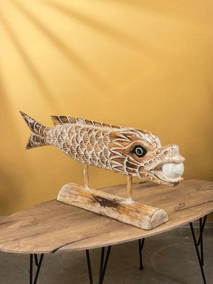 Сувенир на подставке «Хищная рыба», 88x13x37 см, дерево, бело-коричневый
