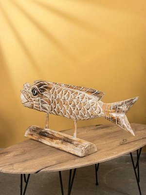 Сувенир на подставке «Хищная рыба», 88x13x37 см, дерево, бело-коричневый