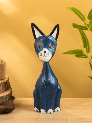 Сувенир интерьерный «Кошачья семья», набор 3 шт., h=30 см, h=25 см, h=20 см, дерево, синий