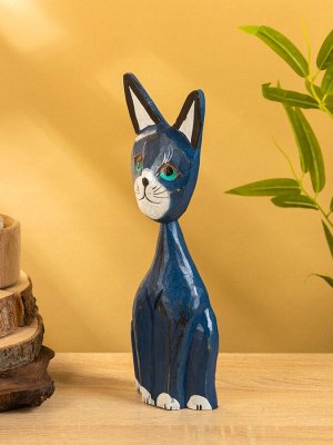 Сувенир интерьерный «Кошачья семья», набор 3 шт., h=30 см, h=25 см, h=20 см, дерево, синий