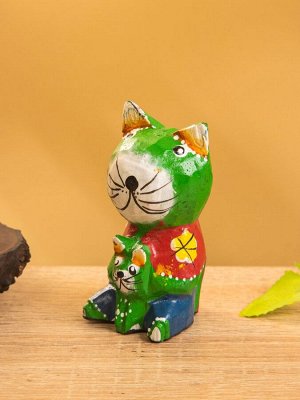 Сувенир интерьерный «Котики», 5x5x8 см, дерево, зелёный