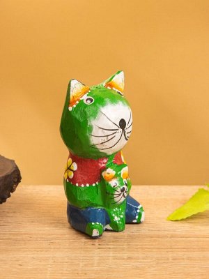 Сувенир интерьерный «Котики», 5x5x8 см, дерево, зелёный