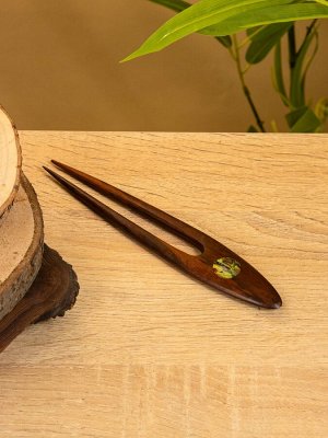 Шпилька для волос, 18x3 см, дерево Соно, ракушка, тёмно-коричневая
