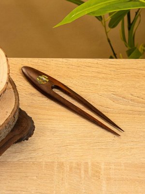 Шпилька для волос, 18x3 см, дерево Соно, ракушка, тёмно-коричневая