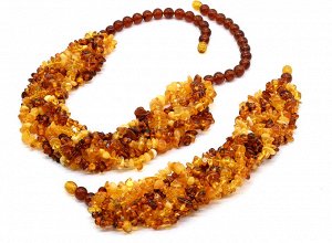 Комплект из янтаря "косичка" крошка 6 нитей ассорти, 50см, 20см